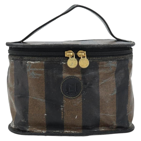 FENDI Pecan Canvas Vanity Pouch PVC Black Brown Auth kk639