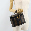 FENDI Pecan Canvas Vanity Pouch PVC Black Brown Auth kk639-23