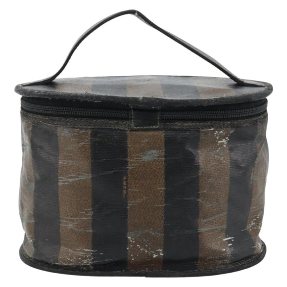 FENDI Pecan Canvas Vanity Pouch PVC Black Brown Auth kk639