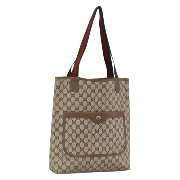 GUCCI GG Supreme Web Sherry Line Tote Bag PVC Beige Gold 39 02 003 Auth kk643