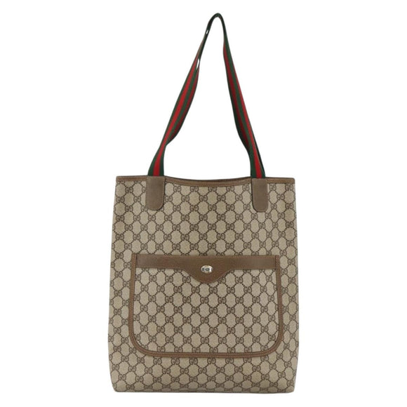 GUCCI GG Supreme Web Sherry Line Tote Bag PVC Beige Gold 39 02 003 Auth kk643