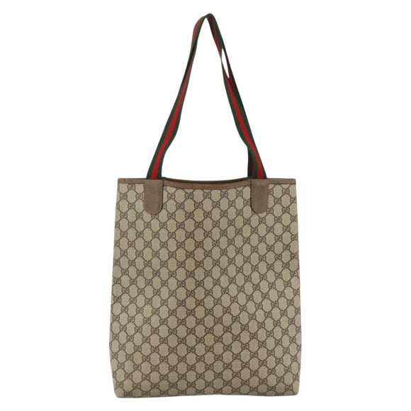 GUCCI GG Supreme Web Sherry Line Tote Bag PVC Beige Gold 39 02 003 Auth kk643