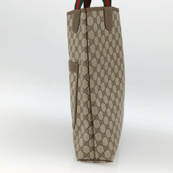 GUCCI GG Supreme Web Sherry Line Tote Bag PVC Beige Gold 39 02 003 Auth kk643