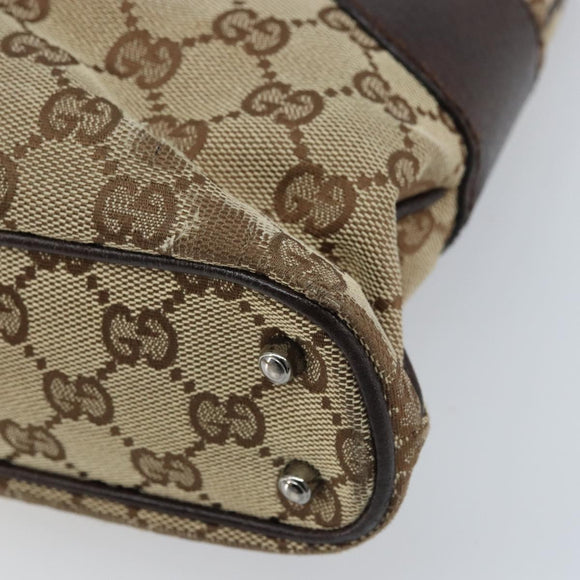 GUCCI GG Canvas Tote Bag Beige Silver 113015 Auth kk644