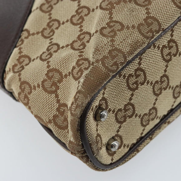 GUCCI GG Canvas Tote Bag Beige Silver 113015 Auth kk644