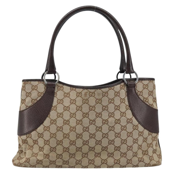 GUCCI GG Canvas Tote Bag Beige Silver 113015 Auth kk644