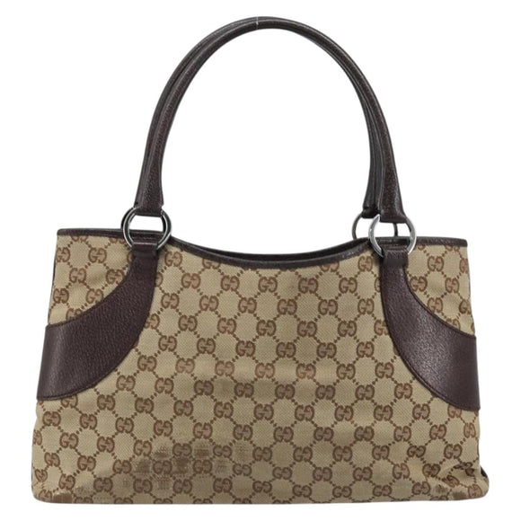 GUCCI GG Canvas Tote Bag Beige Silver 113015 Auth kk644