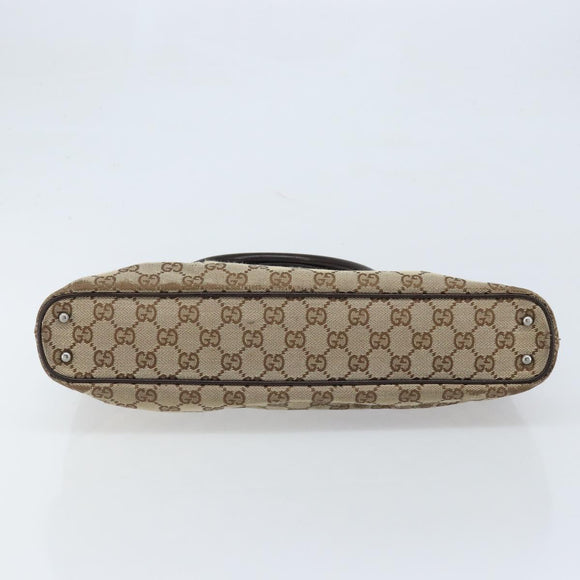 GUCCI GG Canvas Tote Bag Beige Silver 113015 Auth kk644