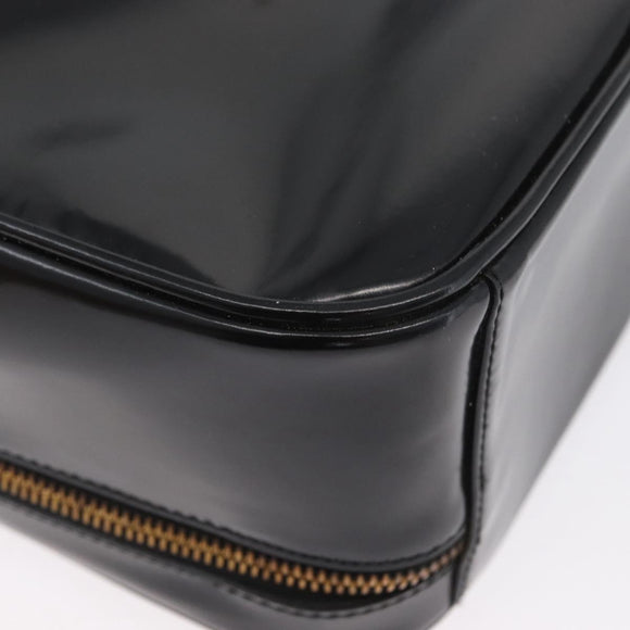 GUCCI Bamboo Vanity Hand Bag Patent leather 2way Black Gold Auth kk646