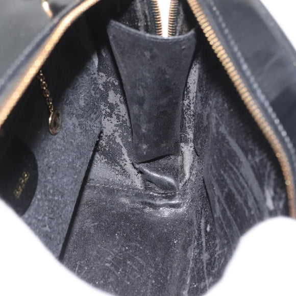 GUCCI Bamboo Vanity Hand Bag Patent leather 2way Black Gold Auth kk646
