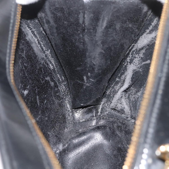 GUCCI Bamboo Vanity Hand Bag Patent leather 2way Black Gold Auth kk646