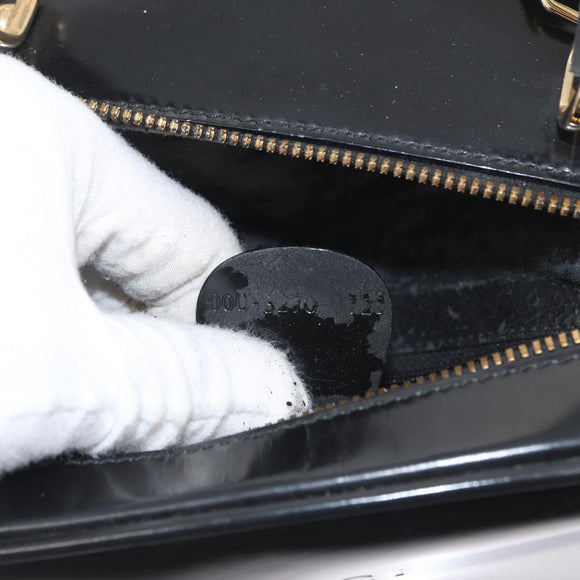 GUCCI Bamboo Vanity Hand Bag Patent leather 2way Black Gold Auth kk646