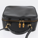 GUCCI Bamboo Vanity Hand Bag Patent leather 2way Black Gold Auth kk646-6