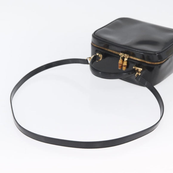 GUCCI Bamboo Vanity Hand Bag Patent leather 2way Black Gold Auth kk646