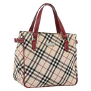 BURBERRY Nova Check Black label Hand Bag Nylon Silver Beige Auth kk648-1