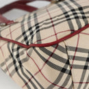 BURBERRY Nova Check Black label Hand Bag Nylon Silver Beige Auth kk648-11