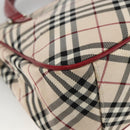 BURBERRY Nova Check Black label Hand Bag Nylon Silver Beige Auth kk648-13