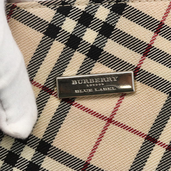 BURBERRY Nova Check Black label Hand Bag Nylon Silver Beige Auth kk648