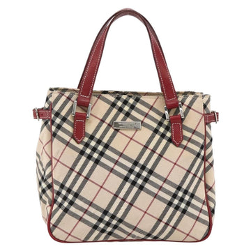 BURBERRY Nova Check Black label Hand Bag Nylon Silver Beige Auth kk648 - 0