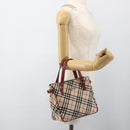 BURBERRY Nova Check Black label Hand Bag Nylon Silver Beige Auth kk648-20