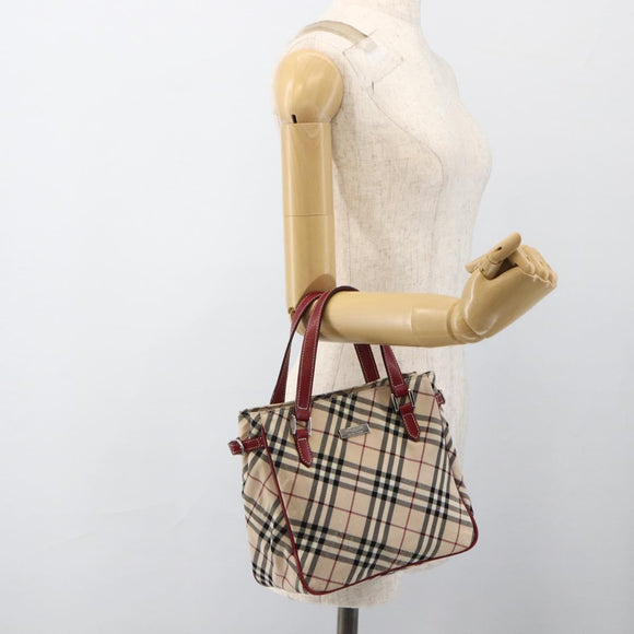 BURBERRY Nova Check Black label Hand Bag Nylon Silver Beige Auth kk648