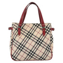 BURBERRY Nova Check Black label Hand Bag Nylon Silver Beige Auth kk648-3