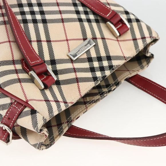 BURBERRY Nova Check Black label Hand Bag Nylon Silver Beige Auth kk648