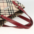 BURBERRY Nova Check Black label Hand Bag Nylon Silver Beige Auth kk648-7