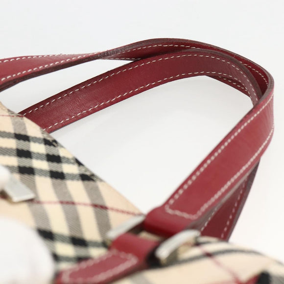 BURBERRY Nova Check Black label Hand Bag Nylon Silver Beige Auth kk648
