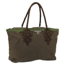 PRADA Tote Bag Nylon Green Silver Auth kk649-1