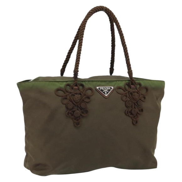 PRADA Tote Bag Nylon Green Silver Auth kk649