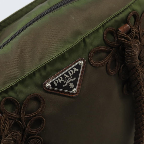 PRADA Tote Bag Nylon Green Silver Auth kk649