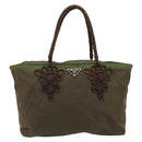 PRADA Tote Bag Nylon Green Silver Auth kk649-13