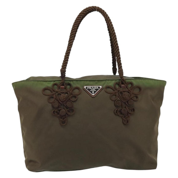 PRADA Tote Bag Nylon Green Silver Auth kk649