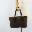 PRADA Tote Bag Nylon Green Silver Auth kk649-23