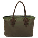PRADA Tote Bag Nylon Green Silver Auth kk649-2