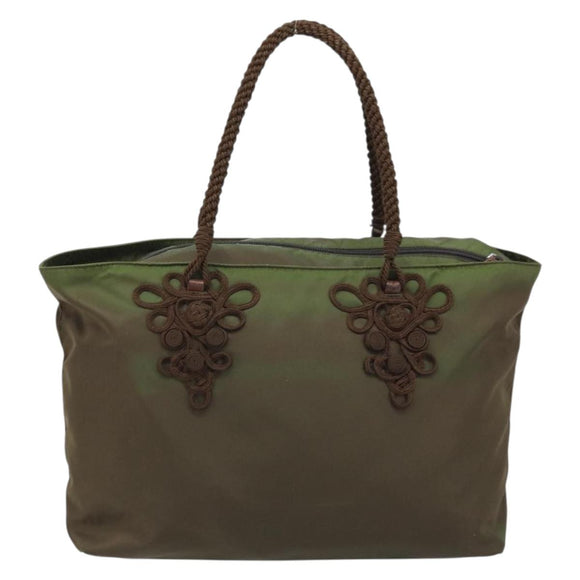 PRADA Tote Bag Nylon Green Silver Auth kk649