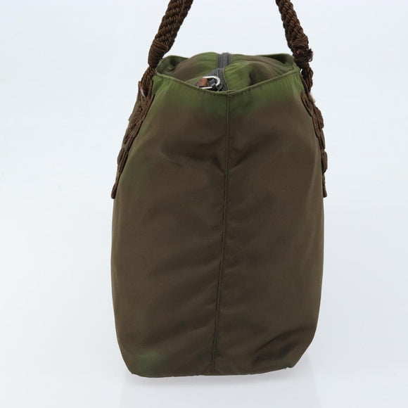 PRADA Tote Bag Nylon Green Silver Auth kk649