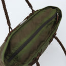 PRADA Tote Bag Nylon Green Silver Auth kk649-6
