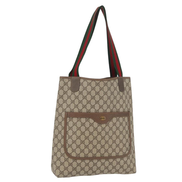GUCCI GG Supreme Web Sherry Line Tote Bag PVC Beige Red 39 02 003 Auth kk650A
