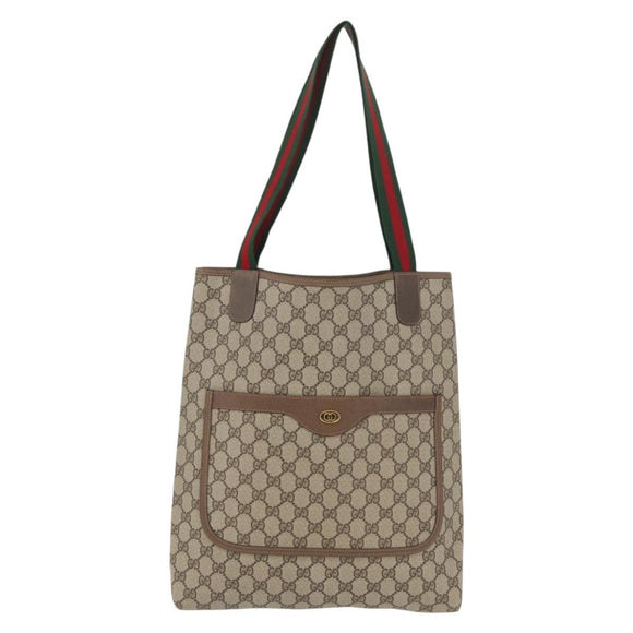 GUCCI GG Supreme Web Sherry Line Tote Bag PVC Beige Red 39 02 003 Auth kk650A