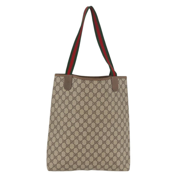 GUCCI GG Supreme Web Sherry Line Tote Bag PVC Beige Red 39 02 003 Auth kk650A