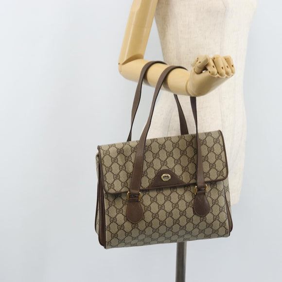 GUCCI GG Supreme Hand Bag PVC Gold Beige 116 02 080 Auth kk651