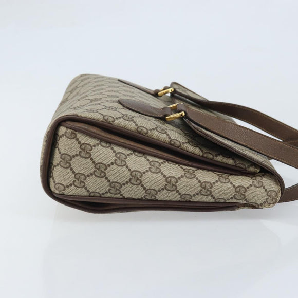 GUCCI GG Supreme Hand Bag PVC Gold Beige 116 02 080 Auth kk651