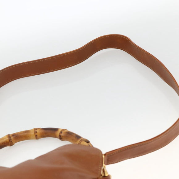 GUCCI Bamboo Shoulder Bag Leather 2way Brown Gold 001 0166 1638 Auth kk652