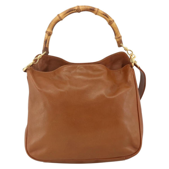 GUCCI Bamboo Shoulder Bag Leather 2way Brown Gold 001 0166 1638 Auth kk652