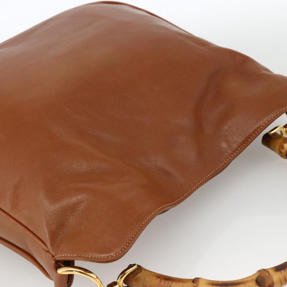 GUCCI Bamboo Shoulder Bag Leather 2way Brown Gold 001 0166 1638 Auth kk652