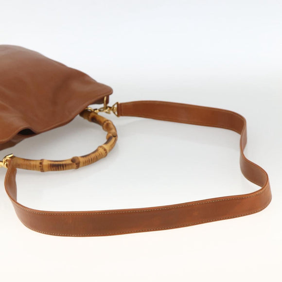 GUCCI Bamboo Shoulder Bag Leather 2way Brown Gold 001 0166 1638 Auth kk652