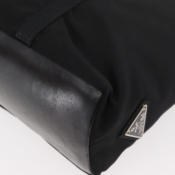 PRADA Tote Bag Nylon Black Silver Auth kk655