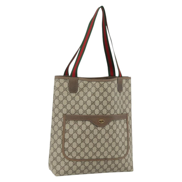 GUCCI GG Supreme Web Sherry Line Tote Bag PVC Beige Gold 39 02 003 Auth kk669A